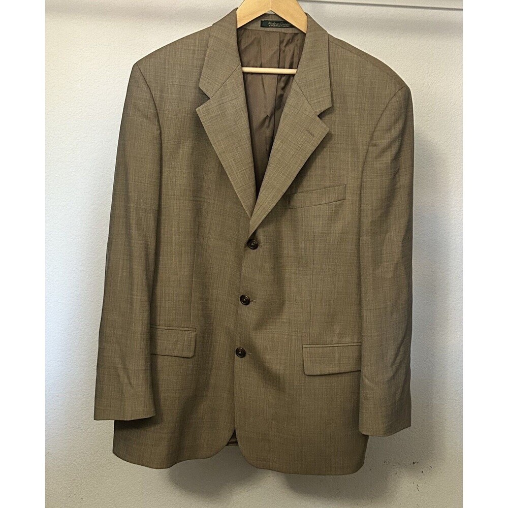 Kasper 2 Piece Suit Men's 43R 36x29 Gold and Brown Three Button Wool Pleated